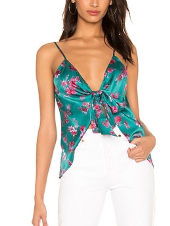Cami NYC Tops - Cami Floral 100% silk  Tie-Front Cami Top in Teal size XS